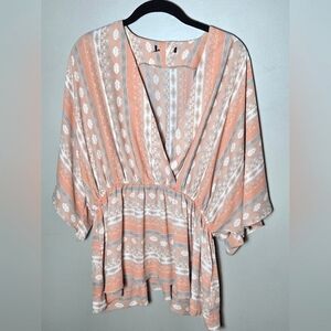 Women's Boho Western Empire Waist Wide Sleeve Tunic, Size Large